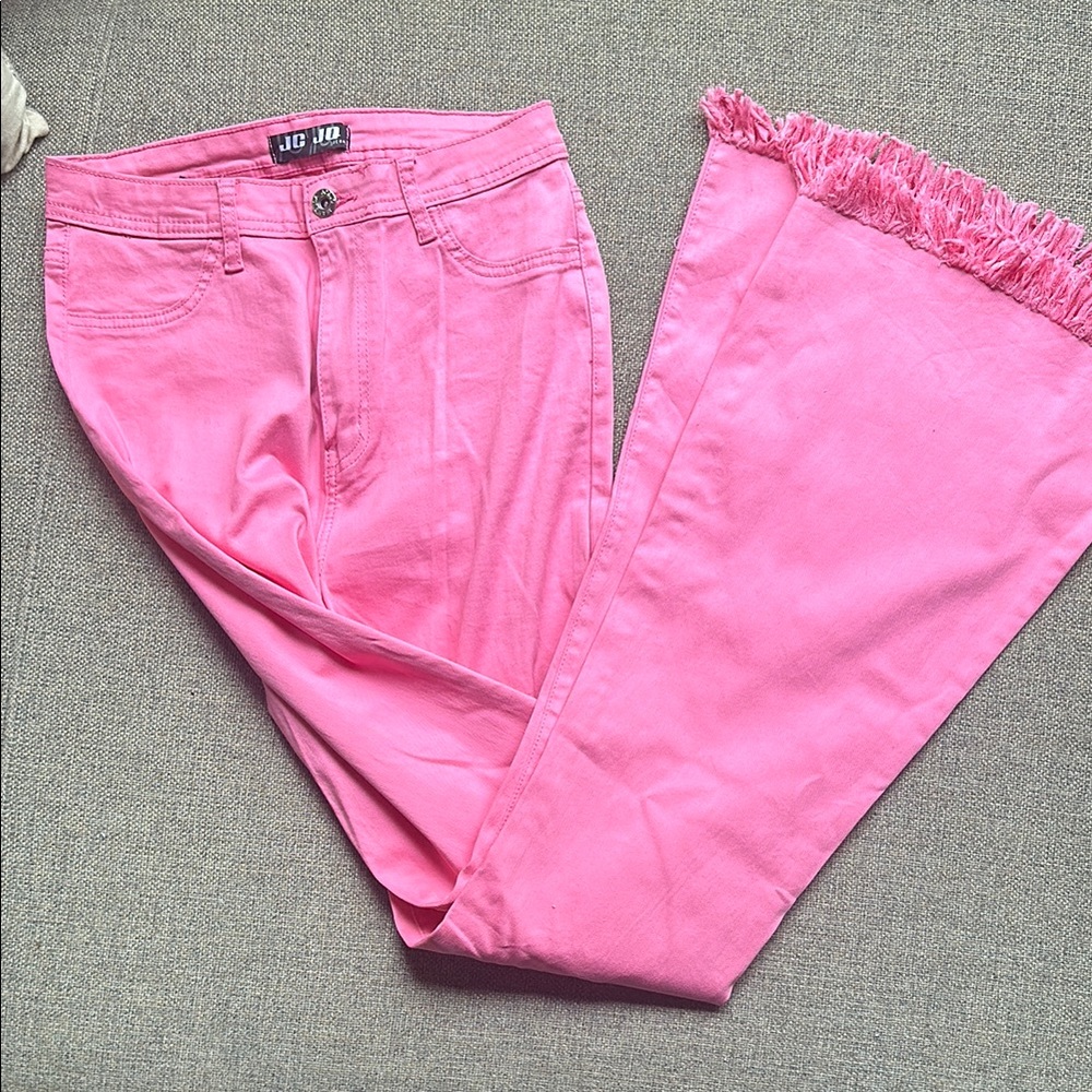 JC JQ Pink Women's Fringe Flare Jeans